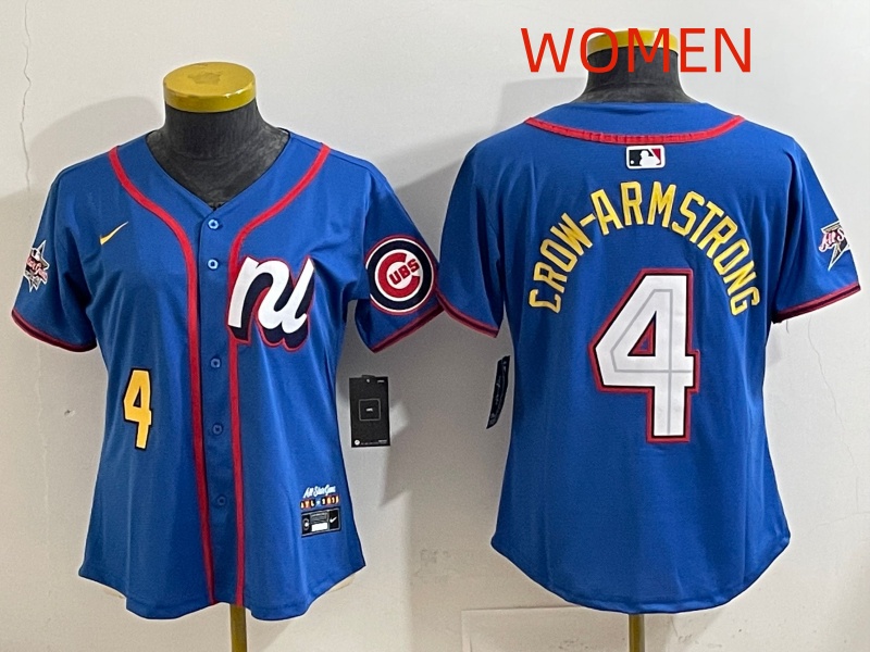 Women  Chicago Cubs #4 Crow-Armstrong Blue MLB All star Nike 2025 Jersey style 004